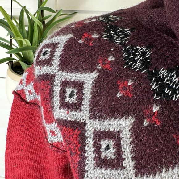 Eddie Bauer Red Wool Mohair Blend Fair Isle Holiday‎ Sweater Nordic Knit Size M - Picture 5 of 11